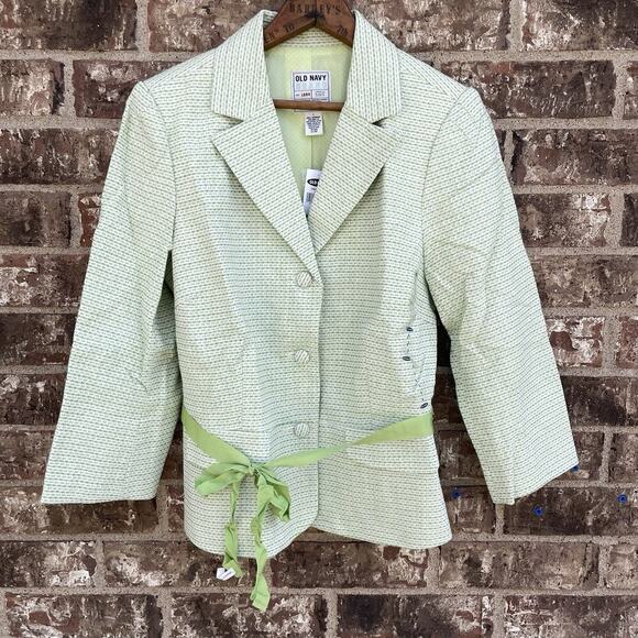 VTG Old Navy Blazer Womens L Jacket‎ Y2K Brat Green Career Coat Bow Ribbon - Picture 1 of 7